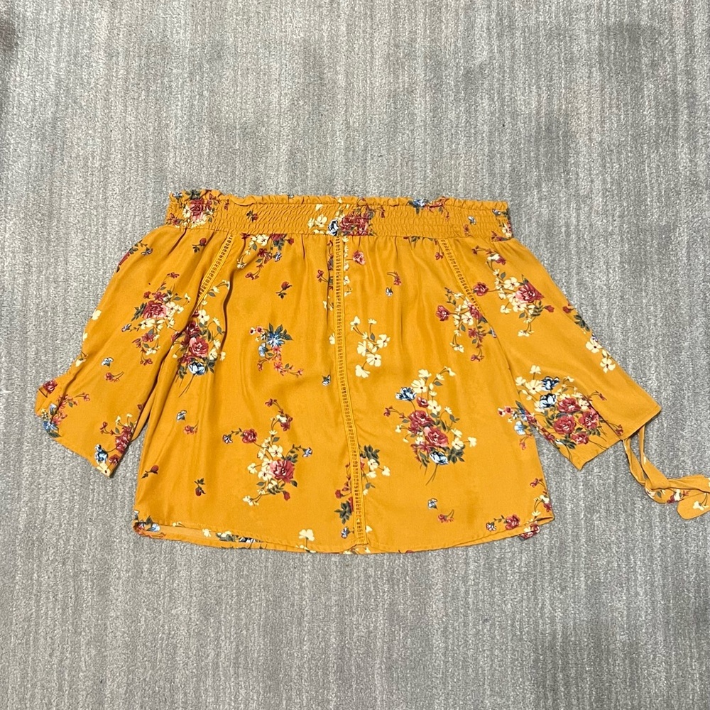 Spoiled Mustard Floral Off-Shoulder Blouse